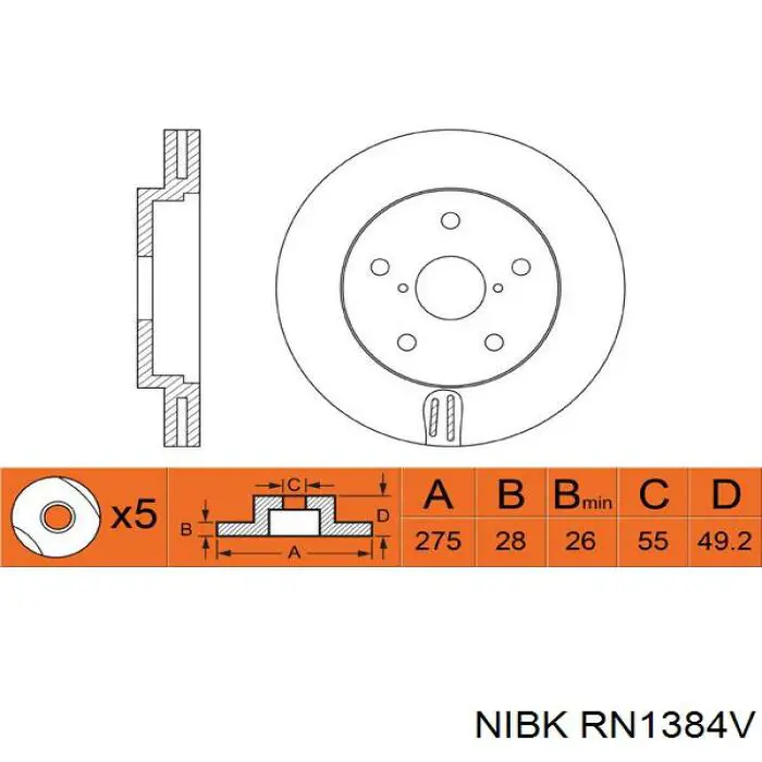 RN1384V Nibk диск тормозной передний