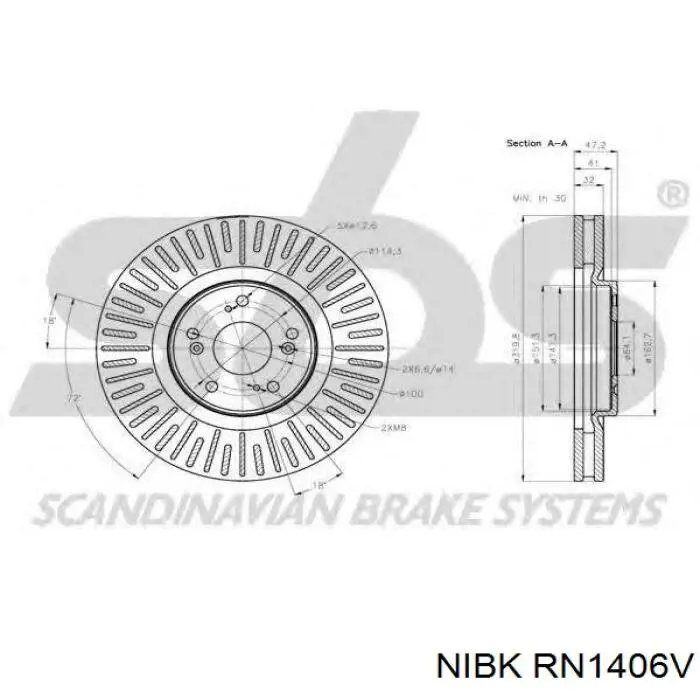 Тормоз дисковый передний Nibk RN1406V цена, от 70.25 USD