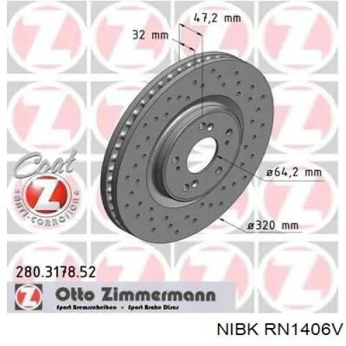 Передние тормозные диски RN1406V Nibk
