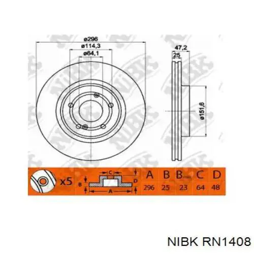 RN1408 Nibk диск тормозной передний