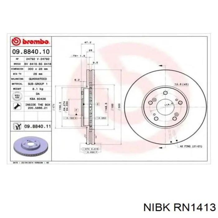 Передние тормозные диски RN1413 Nibk