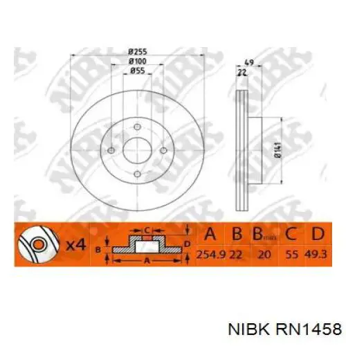 Передние тормозные диски RN1458 Nibk