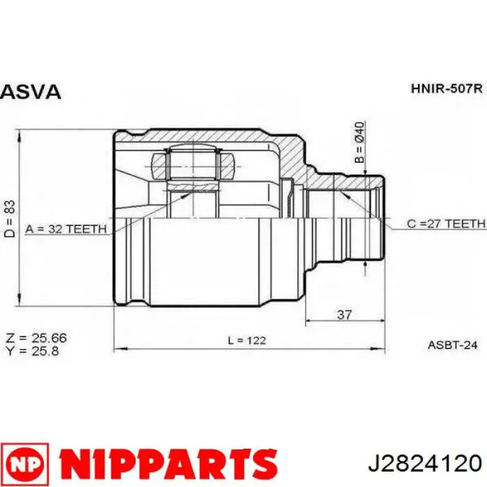 ШРУС наружный передний J2824120 Nipparts