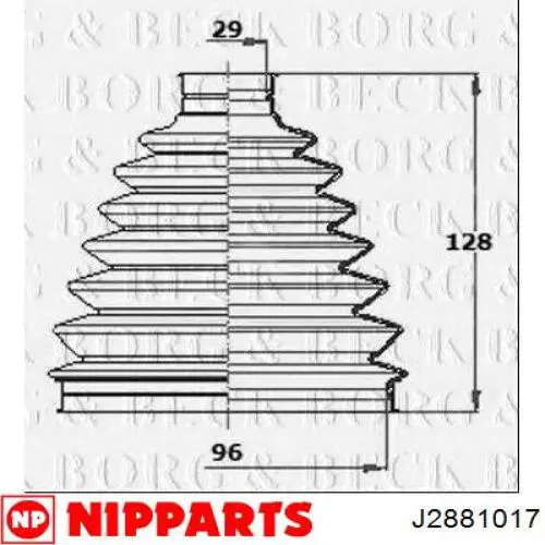 Купить J2881017 Nipparts Пыльник ШРУСа внутренний, передней полуоси, левый