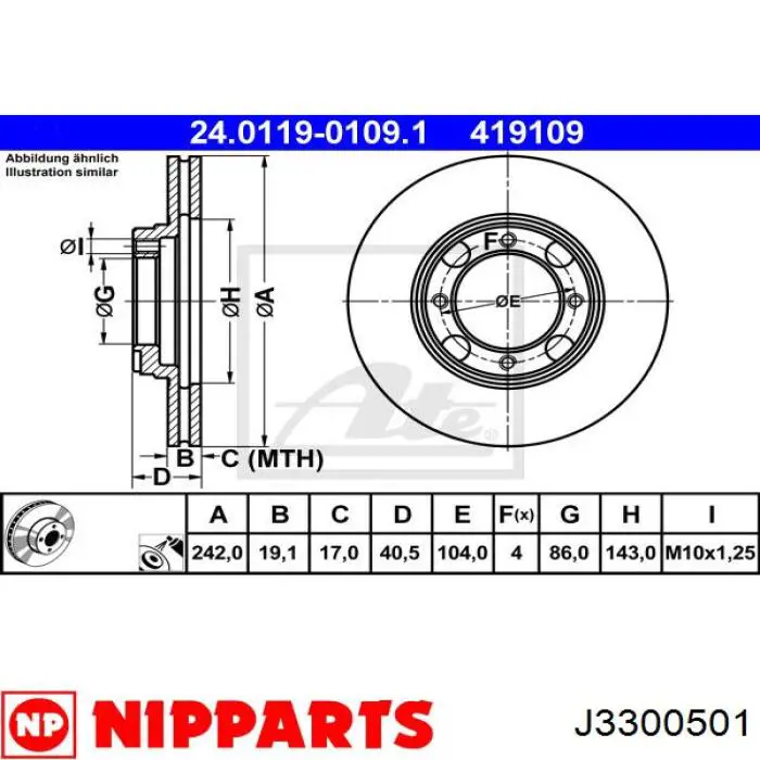 Передние тормозные диски J3300501 Nipparts