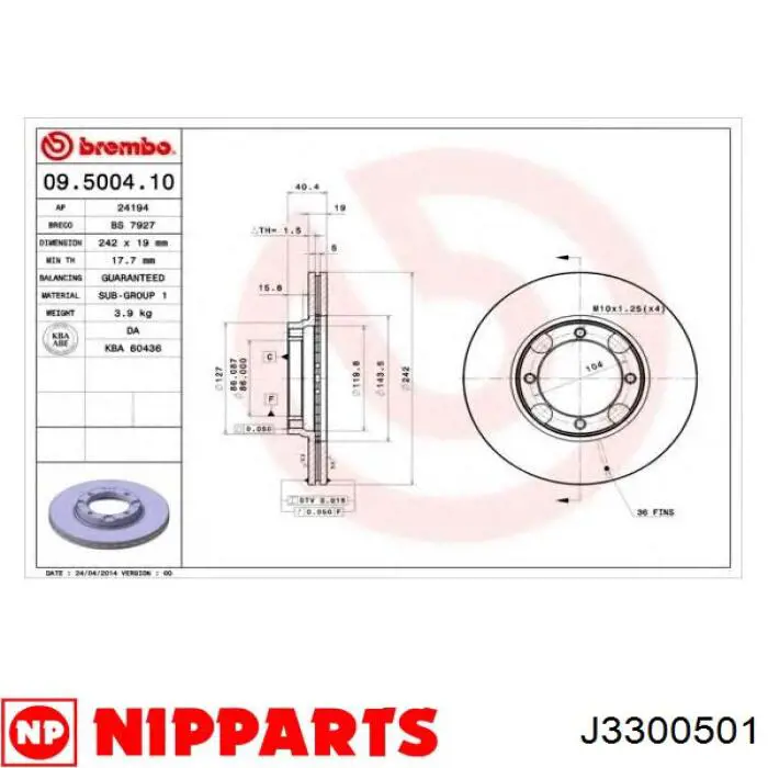 Передний тормозной диск Nipparts J3300501