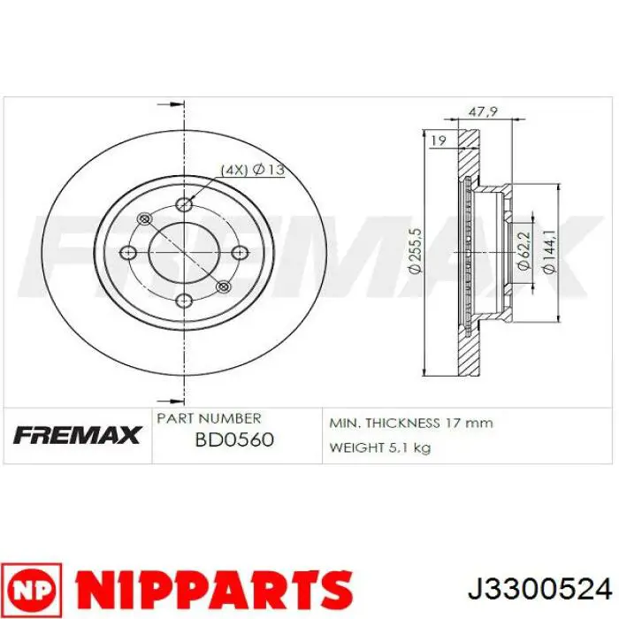 Купить J3300524 Nipparts Ротор тормозной