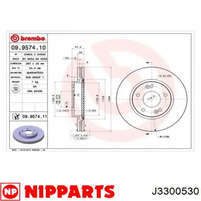 Передние тормозные диски J3300530 Nipparts