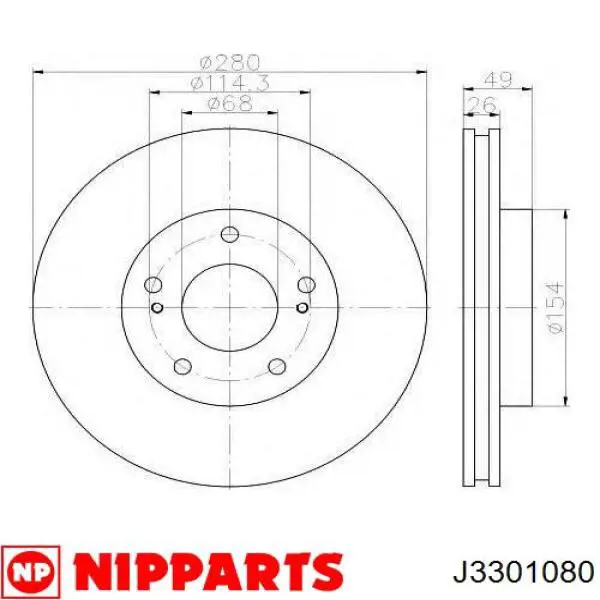 Тормоз дисковый передний Nipparts J3301080 цена, от 50.09 USD