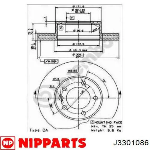 Передний тормозной диск Nipparts J3301086