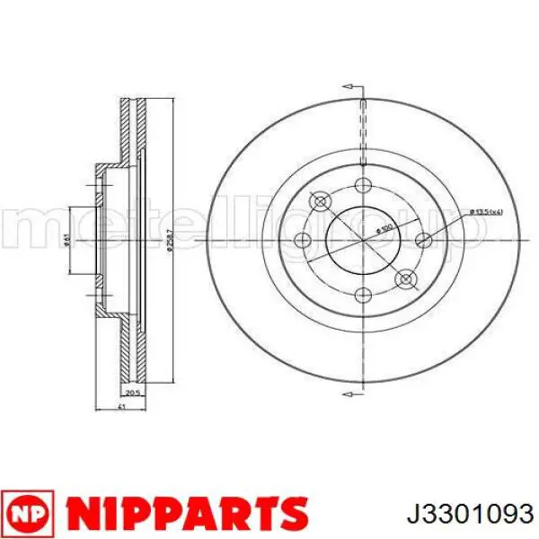 J3301093 Nipparts Диск тормозной передний