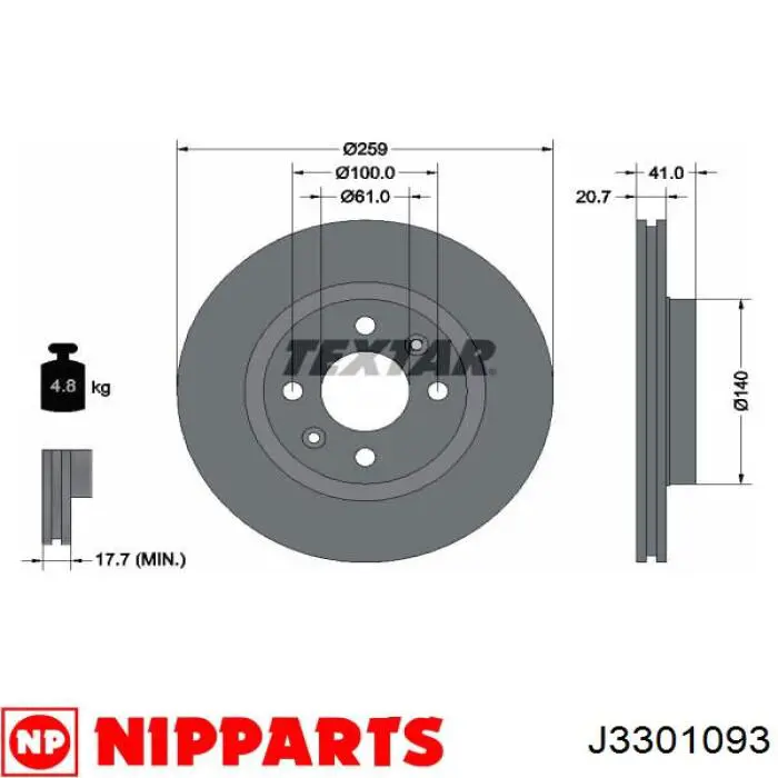 Тормоз дисковый передний Nipparts J3301093 цена, от 27.79 USD