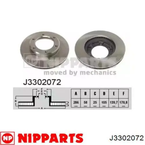 J3302072 Nipparts диск тормозной передний