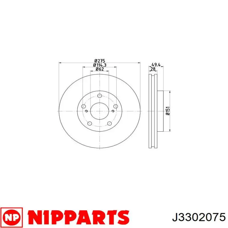J3302075 Nipparts Диск тормозной передний