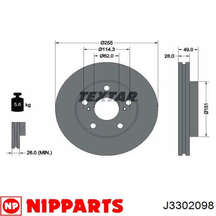 Freno de disco delantero J3302098 Nipparts