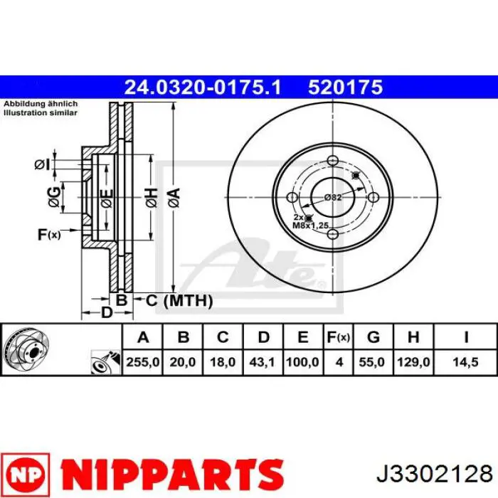 J3302128 Nipparts диск тормозной передний