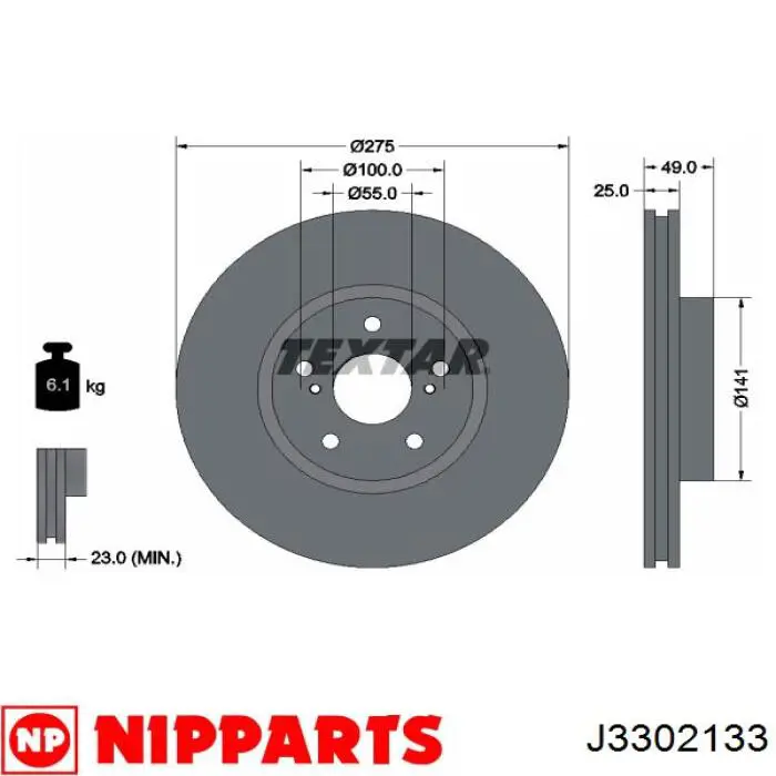 Тормоз дисковый передний Nipparts J3302133 цена, от 37.13 USD