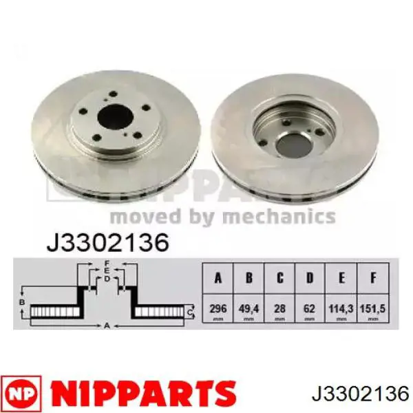 Передние тормозные диски J3302136 Nipparts