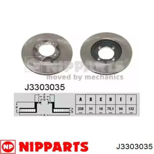 J3303035 Nipparts диск тормозной передний