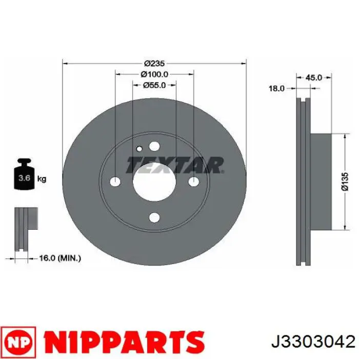 Передние тормозные диски J3303042 Nipparts