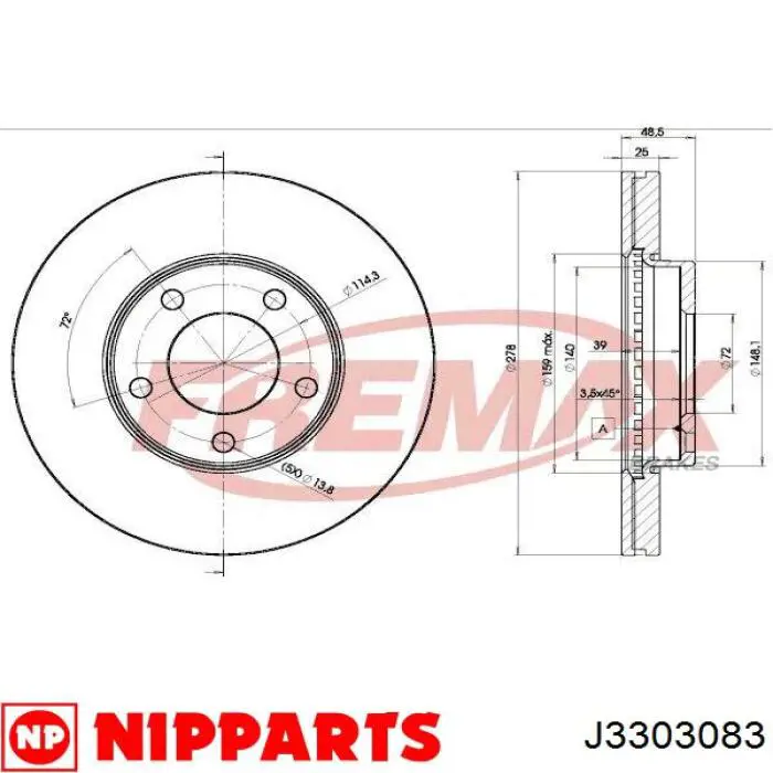 Передний тормозной диск Nipparts J3303083
