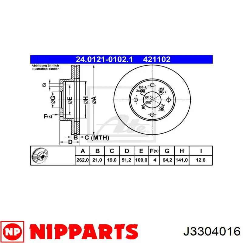 Передние тормозные диски J3304016 Nipparts