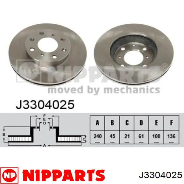 Передние тормозные диски J3304025 Nipparts