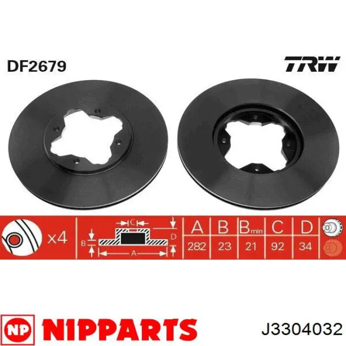 Freno de disco delantero J3304032 Nipparts