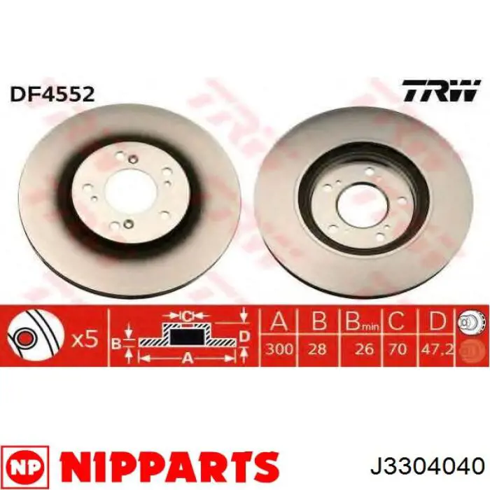 Freno de disco delantero J3304040 Nipparts