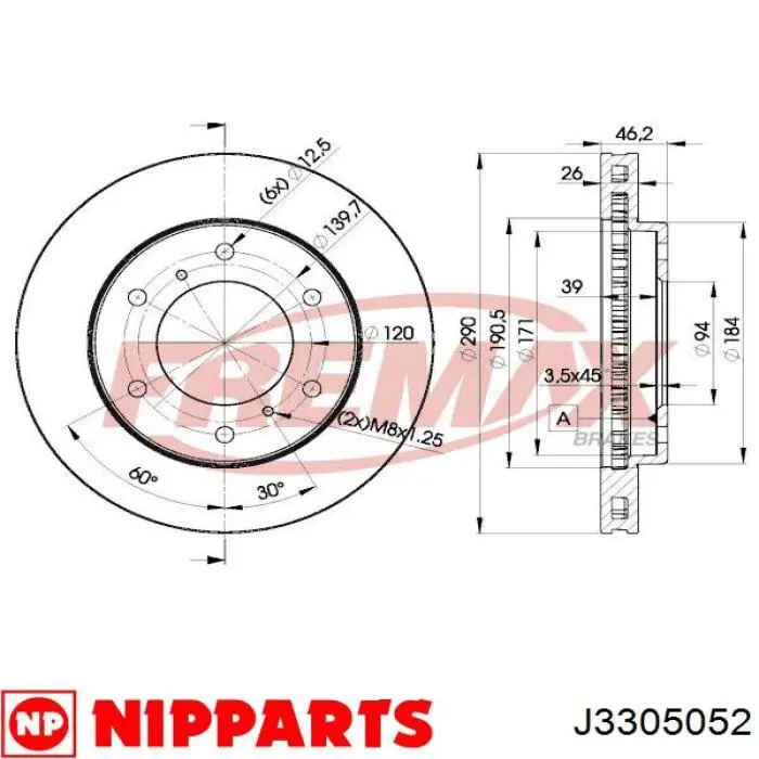 Купить J3305052 Nipparts Ротор тормозной