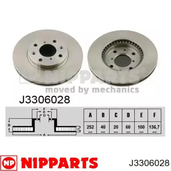 Передние тормозные диски J3306028 Nipparts