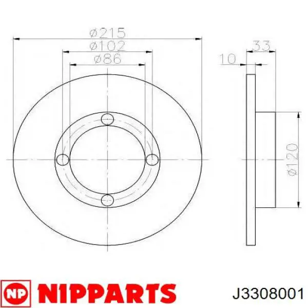 Freno de disco delantero J3308001 Nipparts