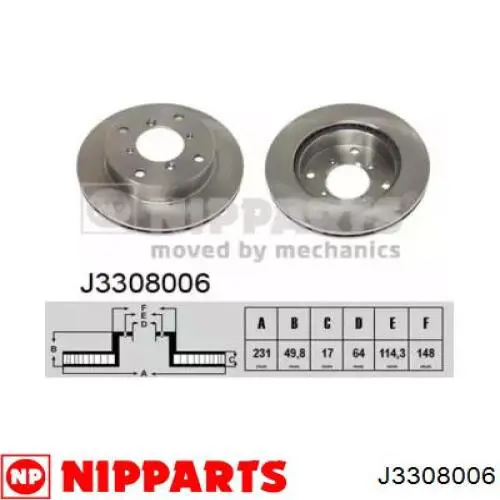 J3308006 Nipparts диск тормозной передний