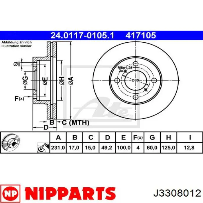 Тормоз дисковый передний Nipparts J3308012 цена, от 22.18 USD
