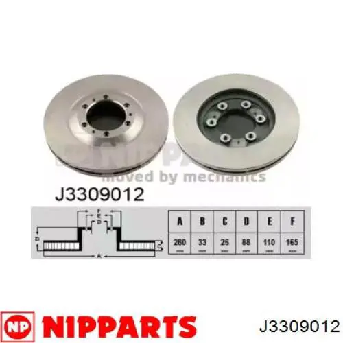 Передние тормозные диски J3309012 Nipparts