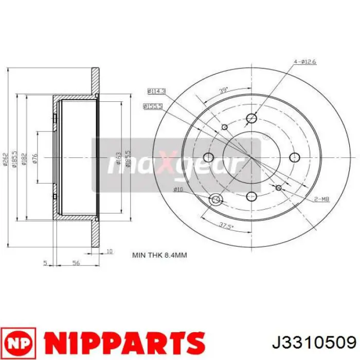 Disco de freno trasero J3310509 Nipparts