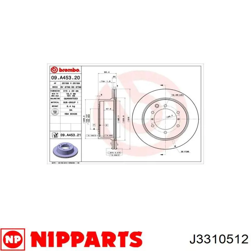 J3310512 Nipparts Дисковый тормоз
