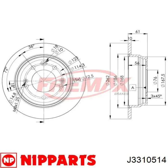 Задний тормозной диск Nipparts J3310514 цена, от 30.22 USD
