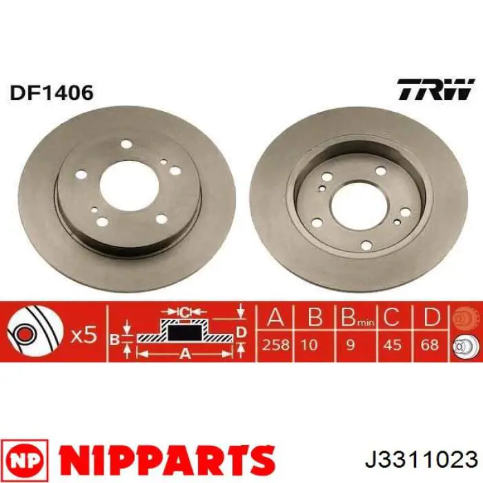 Disco de freno trasero J3311023 Nipparts