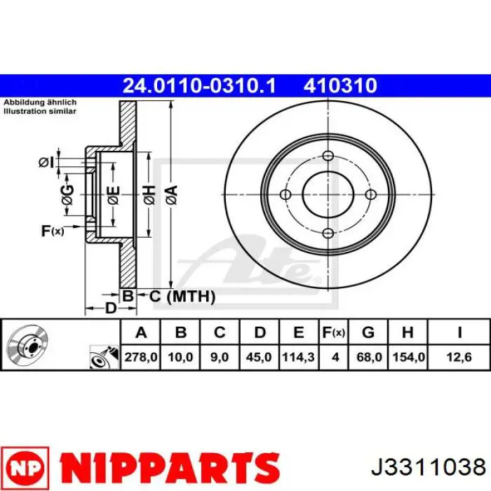 J3311038 Nipparts диск тормозной задний