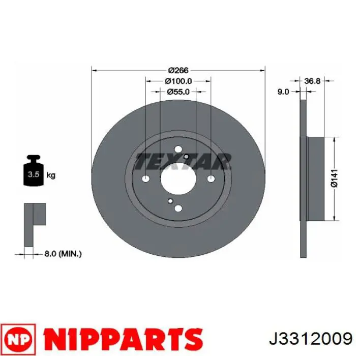 Disco de freno trasero J3312009 Nipparts