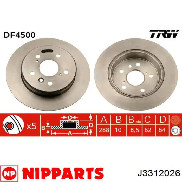 Disco de freno trasero J3312026 Nipparts