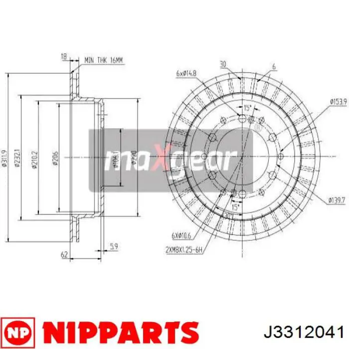 Купить J3312041 Nipparts Диск тормозной задний
