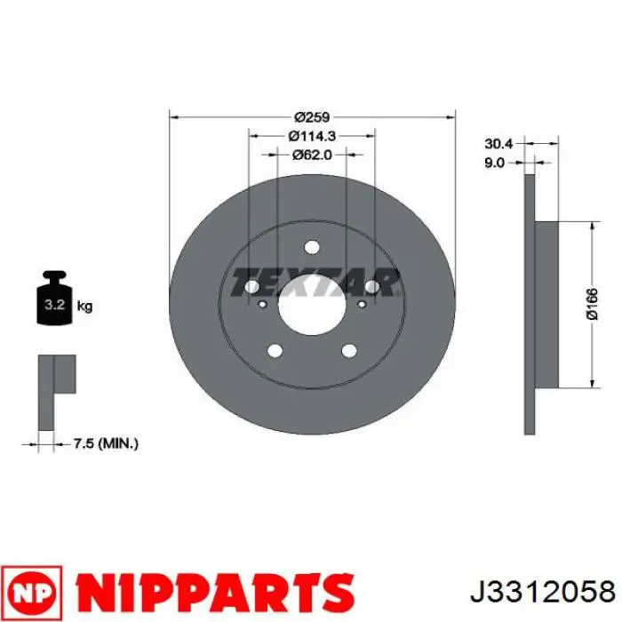 Задний тормозной диск Nipparts J3312058 цена, от 22.85 USD