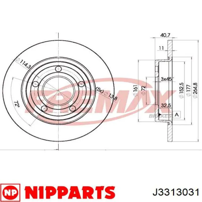 Задний тормозной диск Nipparts J3313031 цена, от 32.22 USD