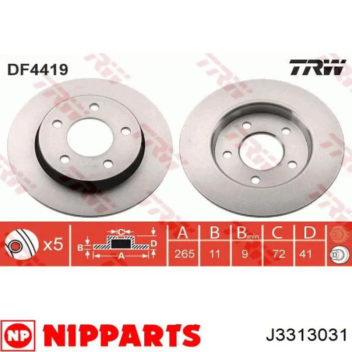 Купить J3313031 Nipparts Диск тормозной задний