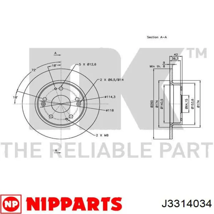Задний дисковый тормоз Nipparts J3314034