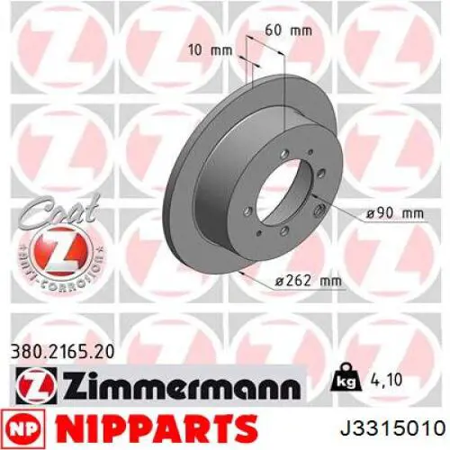 Disco de freno trasero J3315010 Nipparts