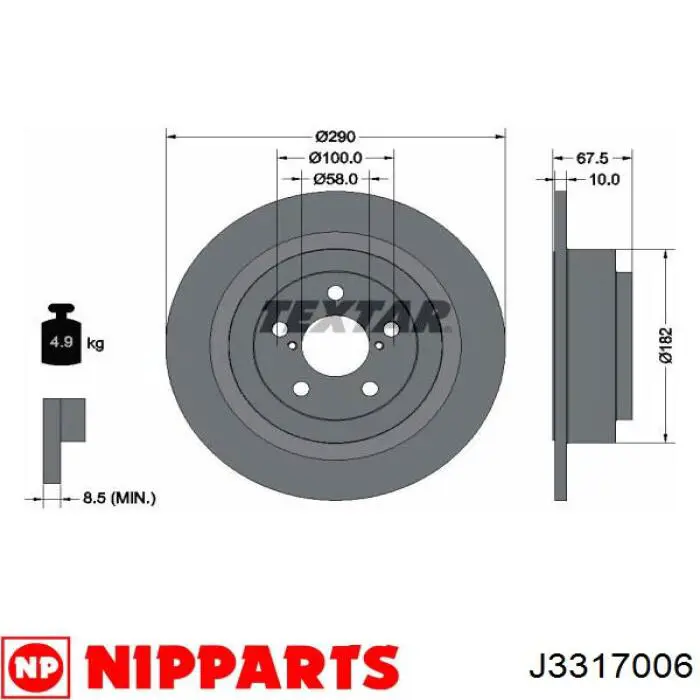Задний тормозной диск Nipparts J3317006 цена, от 53.28 USD