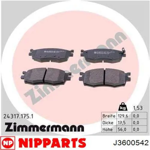 Колодки Nipparts J3600542 цена, от 14.58 USD